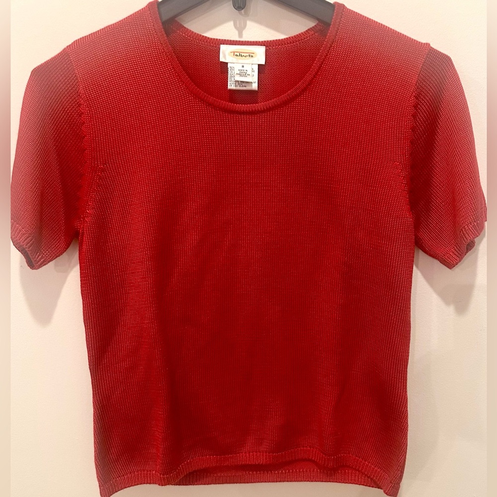 Talbots Deep Red Short Sleeve Cotton/Rayon Sweater